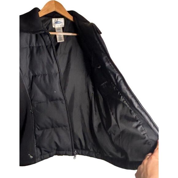 Vintage Old Navy Puffer Coat Size Medium Black Side Panels Down Feather FLAWED - Picture 5 of 13